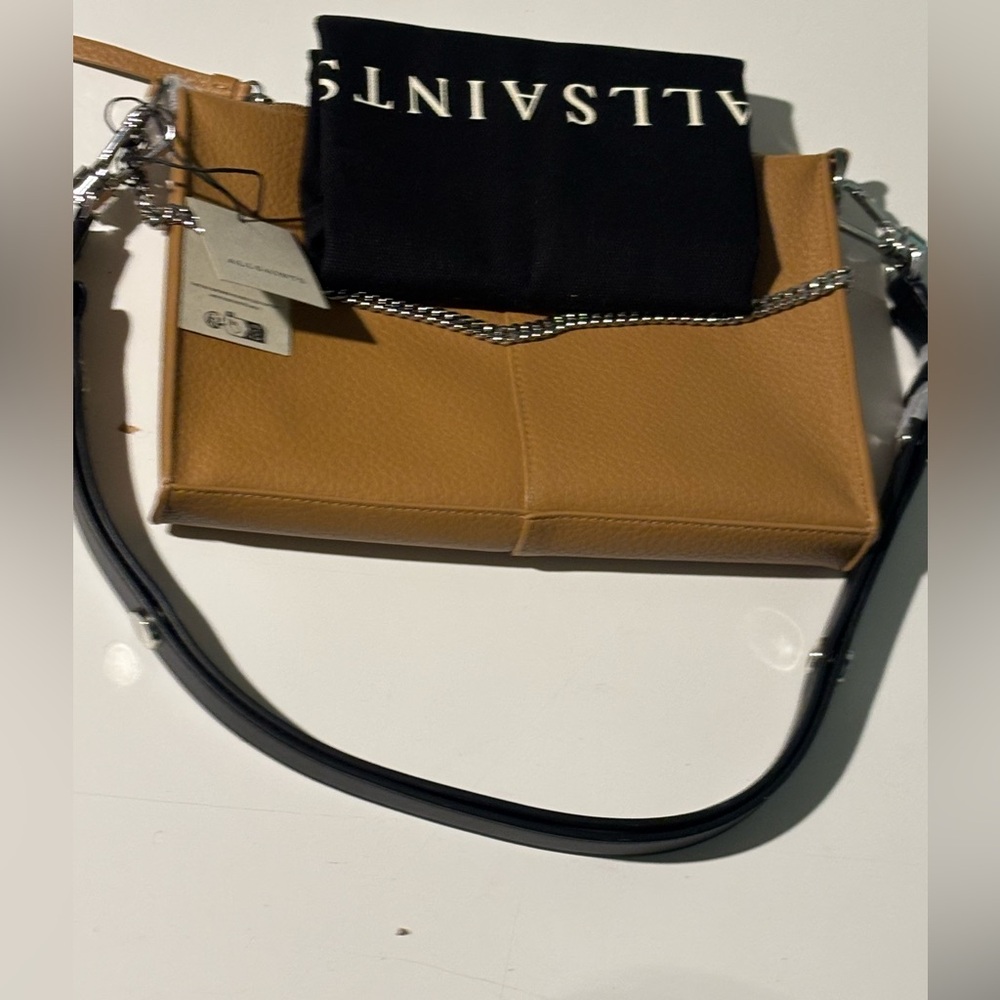 ALL SAINTS TAN & BROWN LEATHER EVE CROSSBODY BAG, NWT - Picture 5 of 6